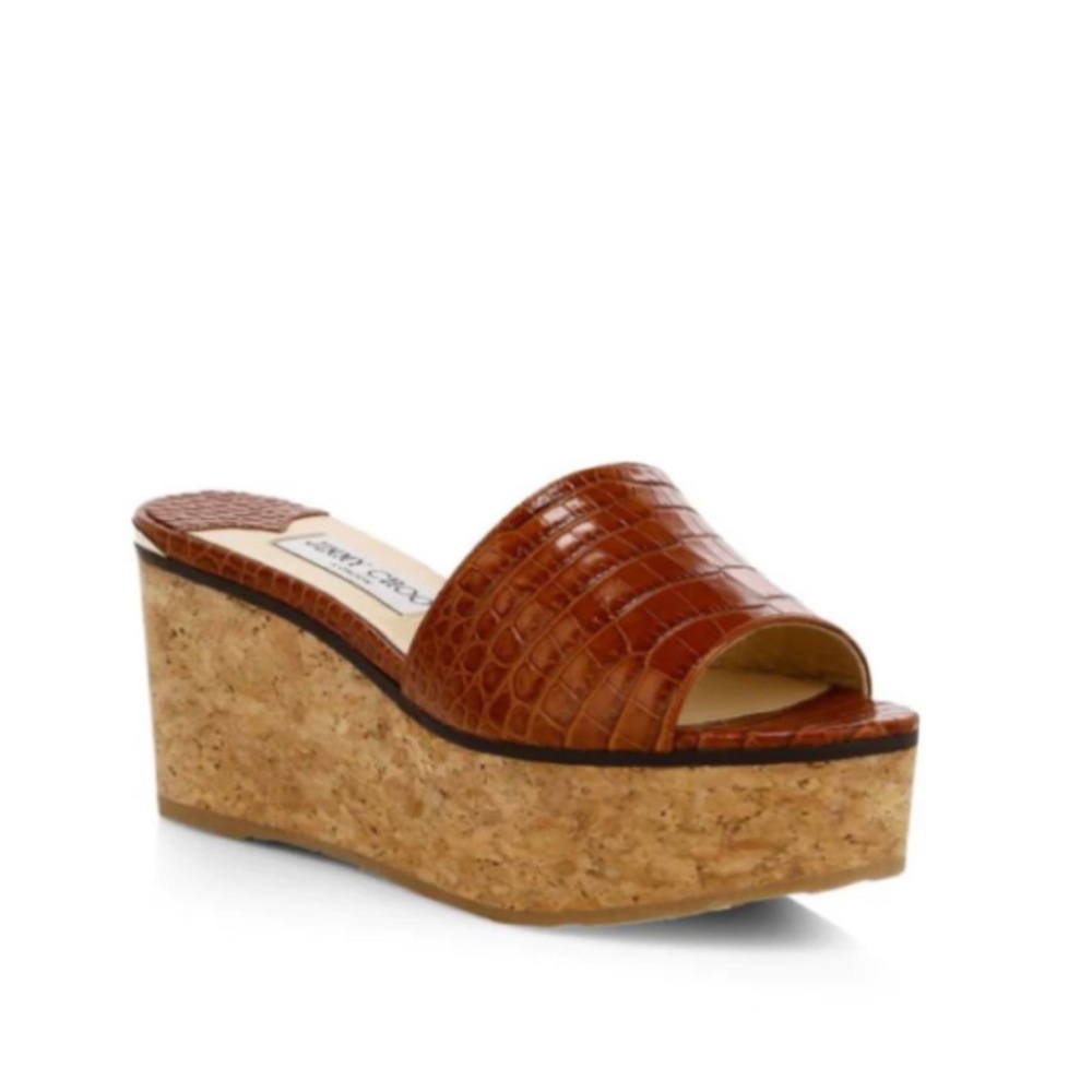 Jimmy Choo Dee Dee Croc Leather Cork Platform Sandals